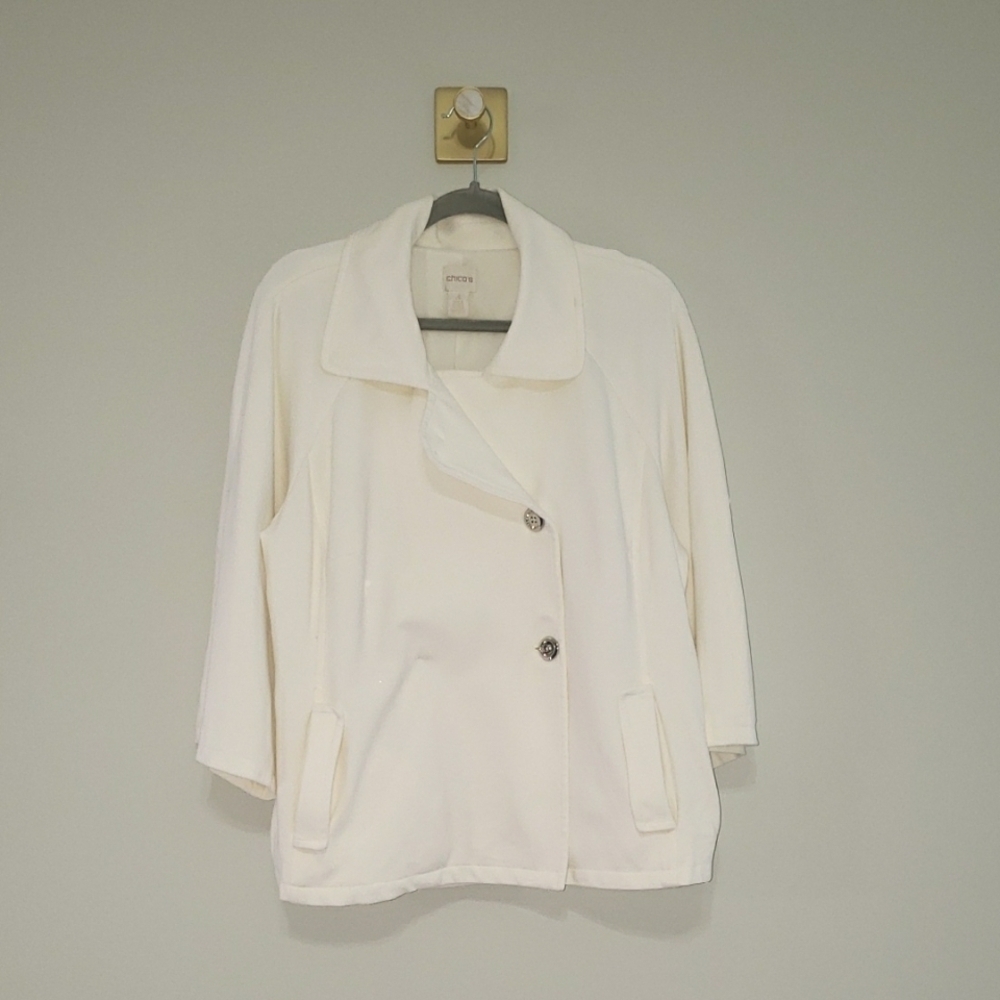 Chico's Knit Blazer Coat XL 16 Cream Ivory Winter White Pockets Minor Flaws